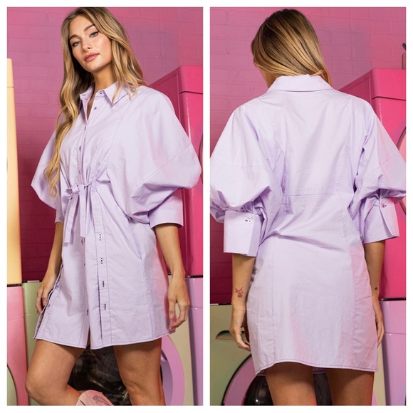 12 Fabulous Button Detailed Balloon Sleeve Mini Dress - Picture 4 of 5